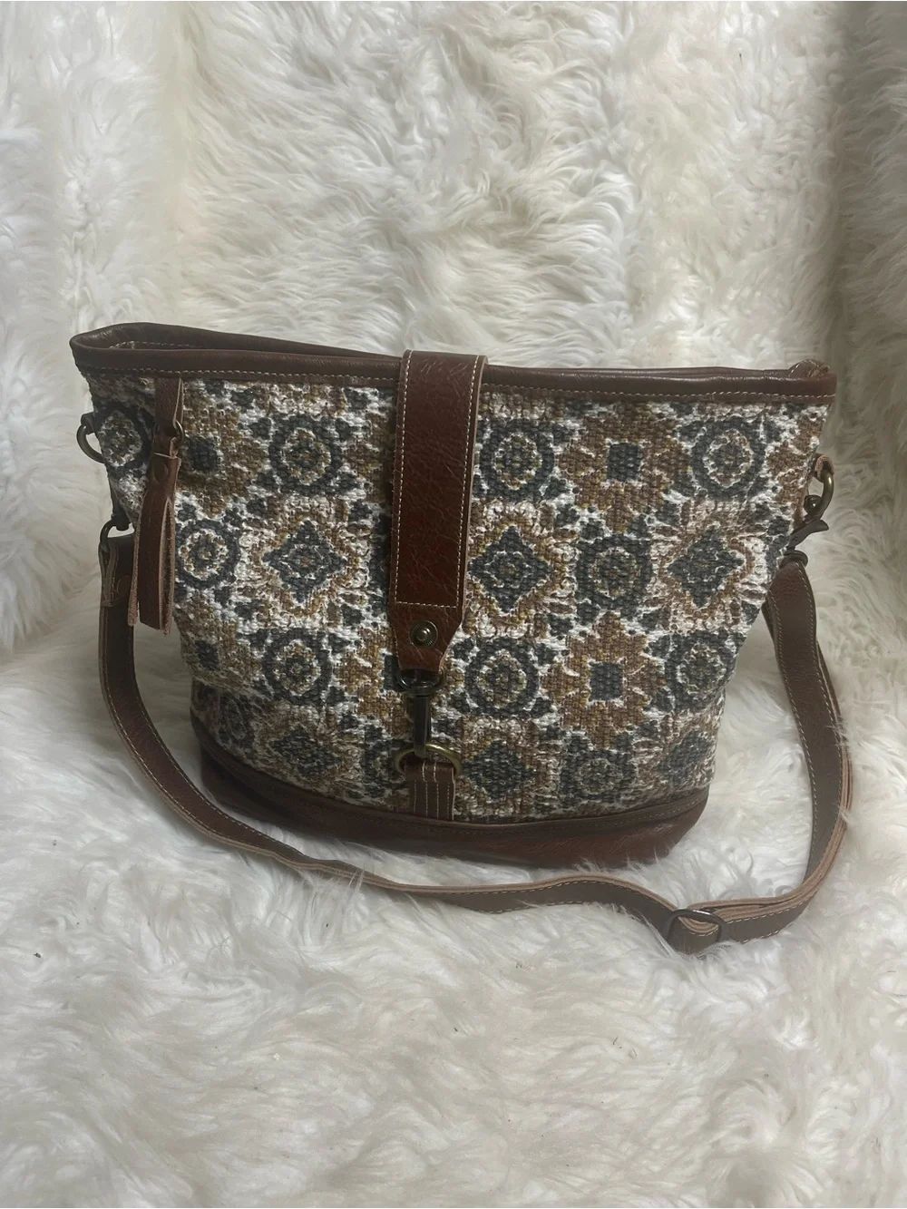 Myra bag Dipping Geometric Bohemian western cotton print Crossbody .